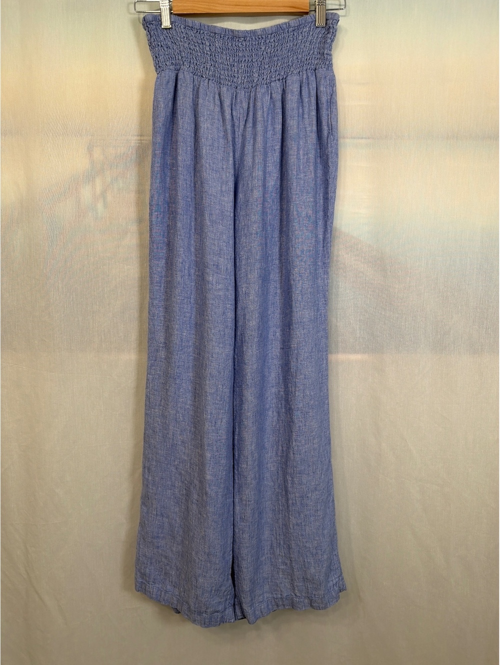 Sigrid Olsen Linen Wide Leg High Waist Smocked Linen Pants Women's L
